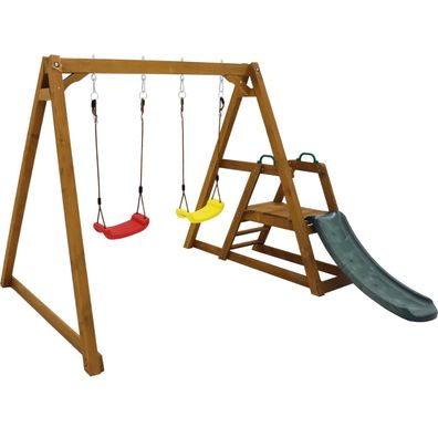 Doppelschaukel für Kinder mit Rutsche und Kletterleiter, Outdoor 238,5x240x168,9cm