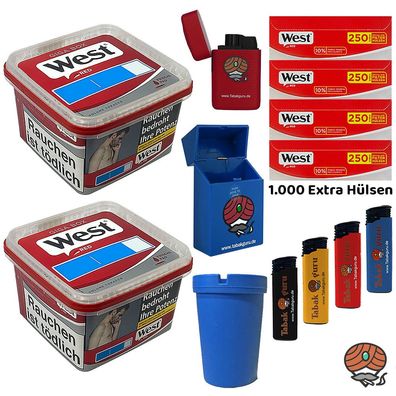 West Red Tabak/Stopftabak Giga Box 2x 160g, 1000 Extra Hülsen, viel Zubehör