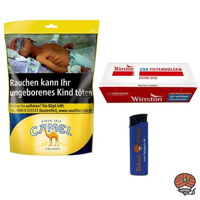Camel Volumentabak Beutel 96g + 250 Winston Extra Hülsen + 1 Feuerzeug