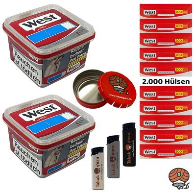 West Red Tabak/Volumentabak Giga Box 2x 160g, 2000 Hülsen, Ascher, Feuerzeuge