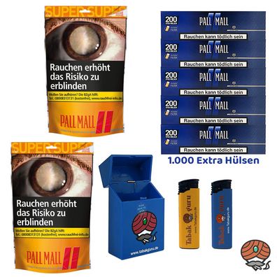 Pall Mall Allround Volumentabak Super Beutel 2x 145g, Blue Xtra Hülsen, Zubehör