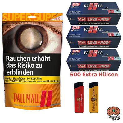 Pall Mall Allround Volumentabak Super Beutel à 145g, Red Xtra Hülsen, Feuerzeuge
