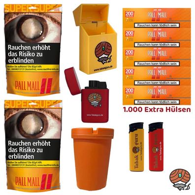 Pall Mall Allround Volumentabak Super Beutel 2x 145g, Xtra Hülsen viel Zubehör