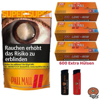Pall Mall Allround Volumentabak Super Beutel à 145g, Xtra Hülsen, Feuerzeuge