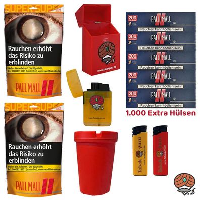 Pall Mall Allround Volumentabak Super Beutel 2x 145g Red Xtra Hülsen, Zubehör