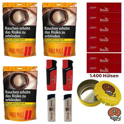 Pall Mall Allround Volumentabak Super Beutel 2x 145g, Winston Hülsen, Feuerzeug