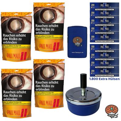 Pall Mall Allround Volumentabak Super Beutel 4x 145g, Blue Xtra Hülsen, Ascher