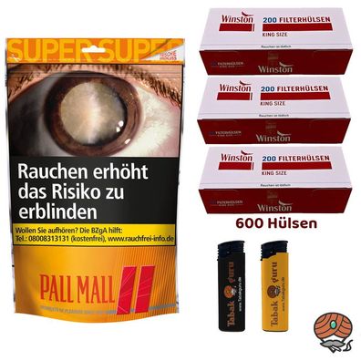 Pall Mall Allround Volumentabak Super Beutel à 145g Winston Hülsen, Feuerzeuge