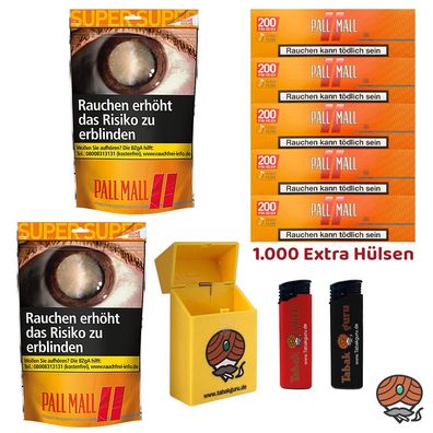Pall Mall Allround Volumentabak Super Beutel 2x 145g, Xtra Hülsen, Zubehör