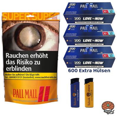 Pall Mall Allround Volumentabak Super Beutel à 145g, Blue Xtra Hülsen, Feuerzeug