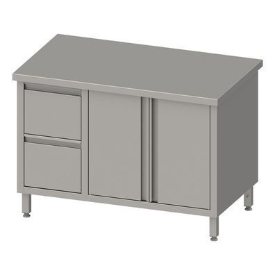 Stalgast Arbeitsschrank mit Flügeltüren, 1400x600x850 mm, mit 2er Schubladenblock