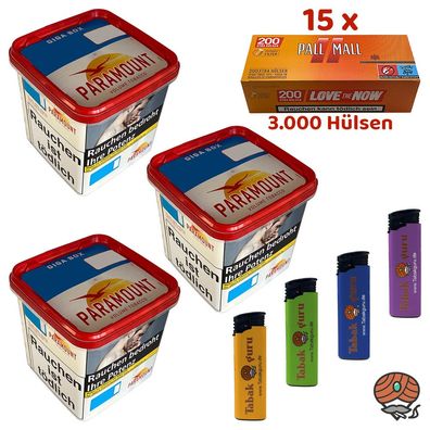 Paramount Volumentabak Giga Box 3x 230g, Pall Mall Allround Xtra Hülsen, Feuer