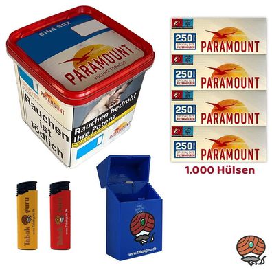 Paramount Volumentabak Giga Box 230g, 1000 Extra Hülsen, Feuerzeuge, Box