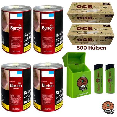 Burton Red/Rot Volumentabak Dose 4x à 65g, OCB Eco Tubes Hülsen, Zubehör