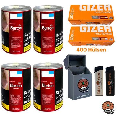 Burton Red/Rot Volumentabak Dose 4x à 65g, Gizeh Full Flavor Hülsen, Zubehör