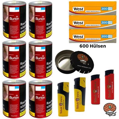 Burton Red/Rot Volumentabak Dose 6x 65g, West Yellow Hülsen, Zubehör
