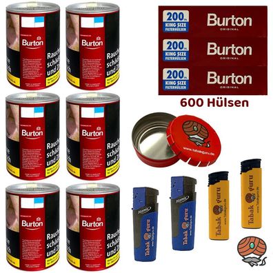 Burton Red/Rot Volumentabak Dose 6x à 65g, Burton Hülsen, Feuerzeuge, Ascher