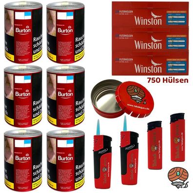 Burton Red/Rot Volumentabak Dose 6x à 65g, inston Extra Hülsen, Zubehör