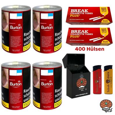 Burton Red/Rot Volumentabak Dose 4x 65g, Break Plus Hülsen, Feuerzeuge, Box