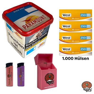 Paramount Volumentabak Giga Box 230g, West Yellow Extra Hülsen, Zubehör