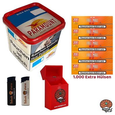 Paramount Volumentabak Giga Box 230g, Pall Mall Allround Xtra Hülsen, Zubehör
