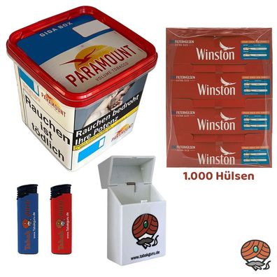 Paramount Volumentabak Giga Box 230g, Winston Extra Hülsen, Feuerzeuge, Box