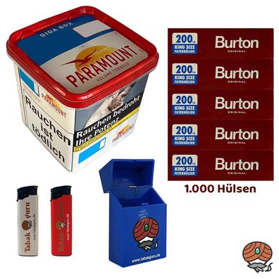 Paramount Volumentabak Giga Box 230g, 1000 Burton Hülsen, Feuerzeuge, Box