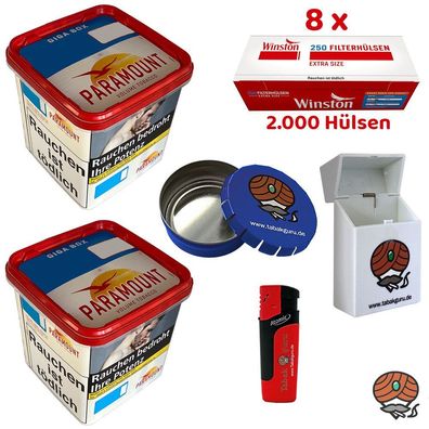 Paramount Volumentabak Giga Box 2x 230g, Winston Extra Hülsen, Zubehör