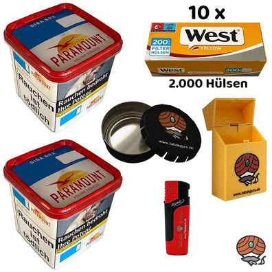 Paramount Volumentabak Giga Box 2x 230g, 2000 West Yellow Hülsen, Zubehör