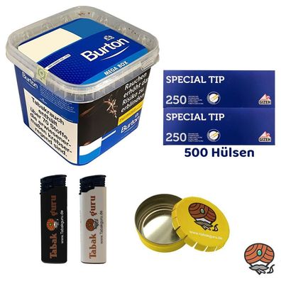Burton Blue/Blau Volumentabak MEGA BOX 270g, Gizeh Special Tip Hülsen, Zubehör