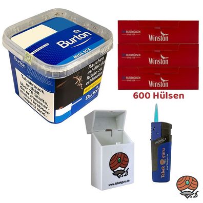 Burton Blue/Blau Volumentabak MEGA BOX 270g, Winston Hülsen, Feuerzeug, Box