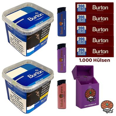Burton Blue/Blau Volumentabak MEGA BOX 2x 270g, Burton Hülsen, Feuerzeuge, Box