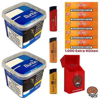 Burton Blue/Blau Volumentabak MEGA BOX 2x 270g, Allround Xtra Hülsen, Zubehör