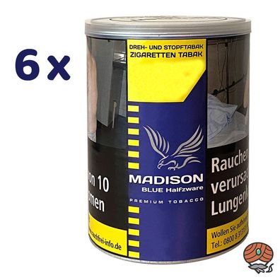 Madison Blue/Blau Tobacco 6x 120g Dose Halfzware Shag Drehtabak/ Stopftabak