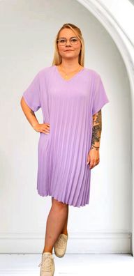 Italy Plisseekleid Sommerkleid Kleid kurzarm Viskose V-Ausschnitt one size Flieder