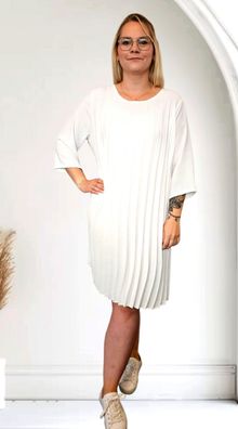 Italy Plisseekleid Sommerkleid Kleid kurzarm Viskose V-Ausschnitt one size Weiß