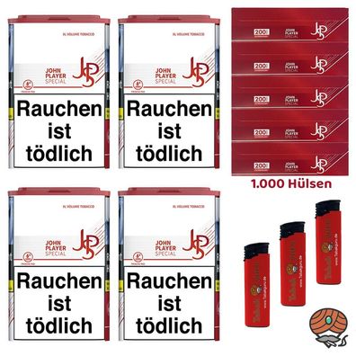 JPS John Player Special Red/Rot XL Dose 4x 56g, Volumentasbak Hülsen, Feuerzeug