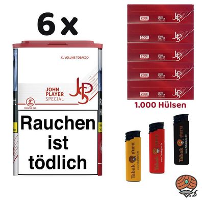 JPS John Player Special Red/Rot XL Volumentabak Dose 6x 56g, Hülsen, Feuerzeug