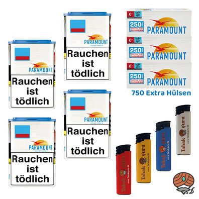 Paramount Blue Volumentabak Dose 4x 80g, Blue Extra Hülsen, Feuerzeuge
