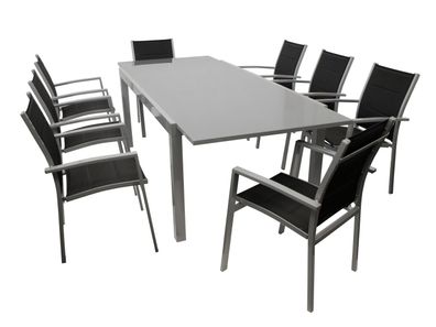 Garnitur 9 Teilig Aluminium und Kunstgewebe Schwarz