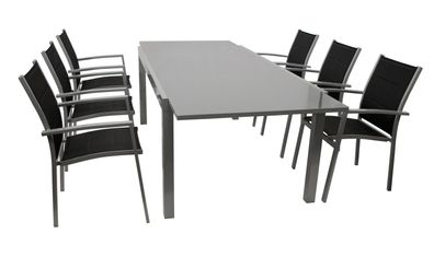 Garnitur 7 Teilig Aluminium und Kunstgewebe Schwarz