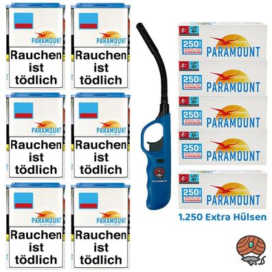 Paramount Blue Volumentabak Dose 6x 80g, 1250 Blue Extra Hülsen, Stabfeuerzeug