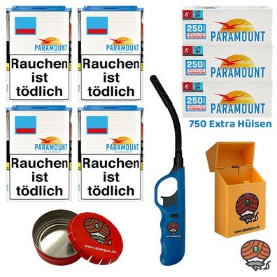 Paramount Blue Volumentabak Dose 4x 80g, 750 Blue Extra Hülsen, Stabfeuerzeug