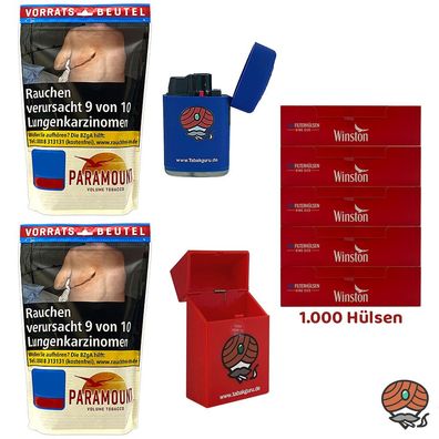 Paramount Volumentabak Beutel 2x 170g, 1000 Winston Hülsen, Feuerzeug, Box