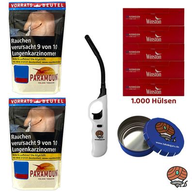 Paramount Volumentabak Beutel 2x 170g, 1000 Winston Hülsen, Ascher, Stabeuerzeug
