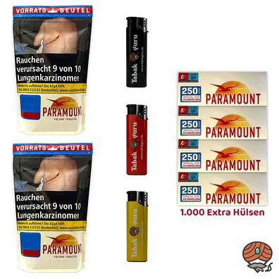 Paramount Volumentabak Beutel 2x 170g, 1000 Hülsen, Feuerzeuge