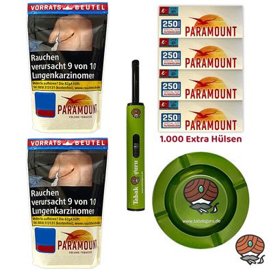 Paramount Volumentabak Beutel 2x 170g, Hülsen, Stabfeuerzeug, Metallascher