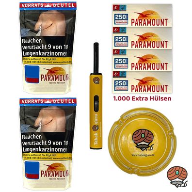 Paramount Volumentabak Beutel 2x 170g, Hülsen, Stabfeuerzeug, Glasascher