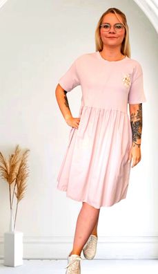 Italy 38 40 42 Sommerkleid Baumwollkleid Kleid weich kurzarm knielang in Altrosa