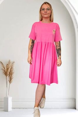 Italy 38 40 42 Sommerkleid Baumwollkleid Kleid weich kurzarm knielang in Pink